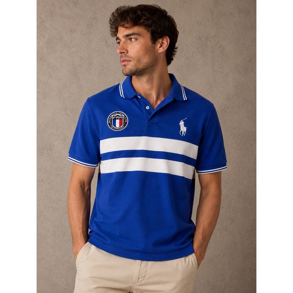 Polo Ralph Lauren Other - Polo Ralph Lauren Men Polo Shirt XL Blue Custom Slim Fit France Crest Striped